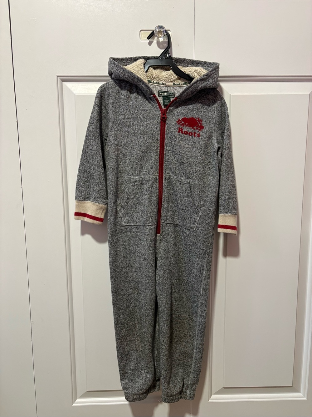 Roots Grey Hooded Jumpsuit with Red Accents 4T